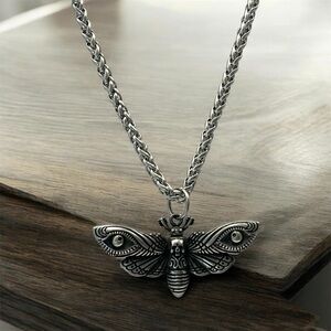 Men's hypoallergenic 316L Stainless Steel Death Moth Pendant Necklace